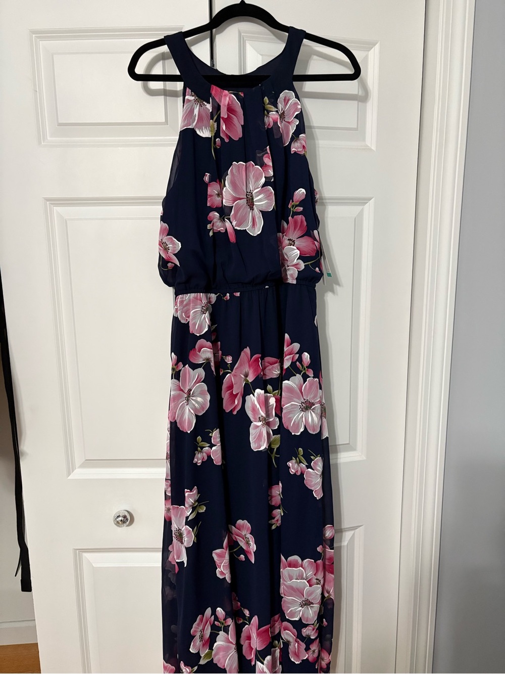 Robbie Bee Navy Maxi Dress with Pink Floral Print